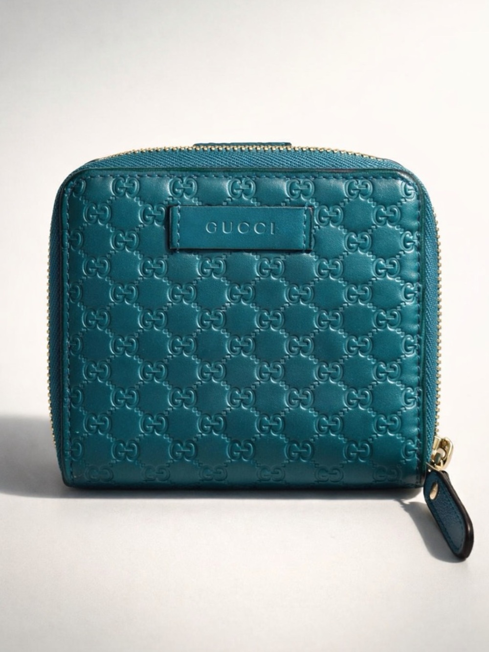Gucci Teal Microguccissima GG Embossed Zip Around Wallet